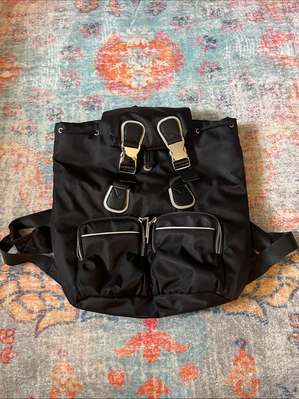 Steve Madden Black Nylon Backpack with Silver Hardware